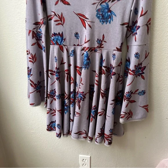 kimchi blue urban outfitters purple floral trumpet sleeve skater dress womens M - Picture 7 of 8